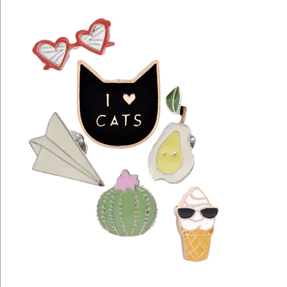 Set of 6 cute enamel pins Cat lover paper‎ airplane